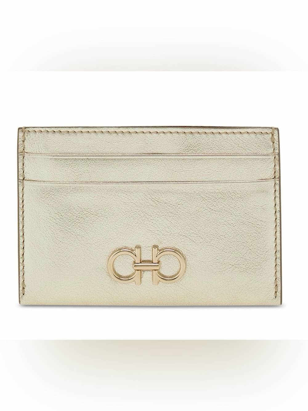 NWT FERRAGAMO Gancini Metallic Leather Card Holder